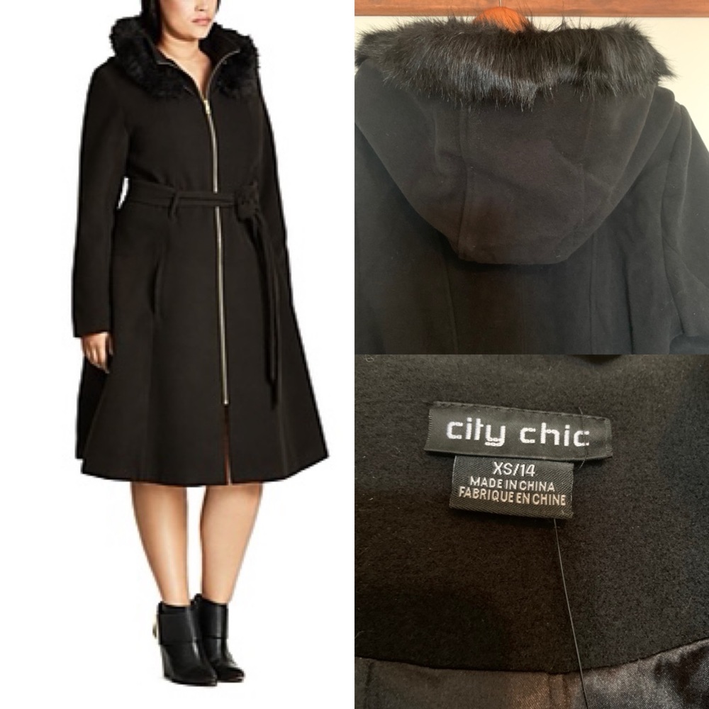 NWT Plus Size City Chic Miss Faux-Fur-Trim Coat